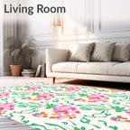 Pink Green Floral Whimsical Pattern Rug