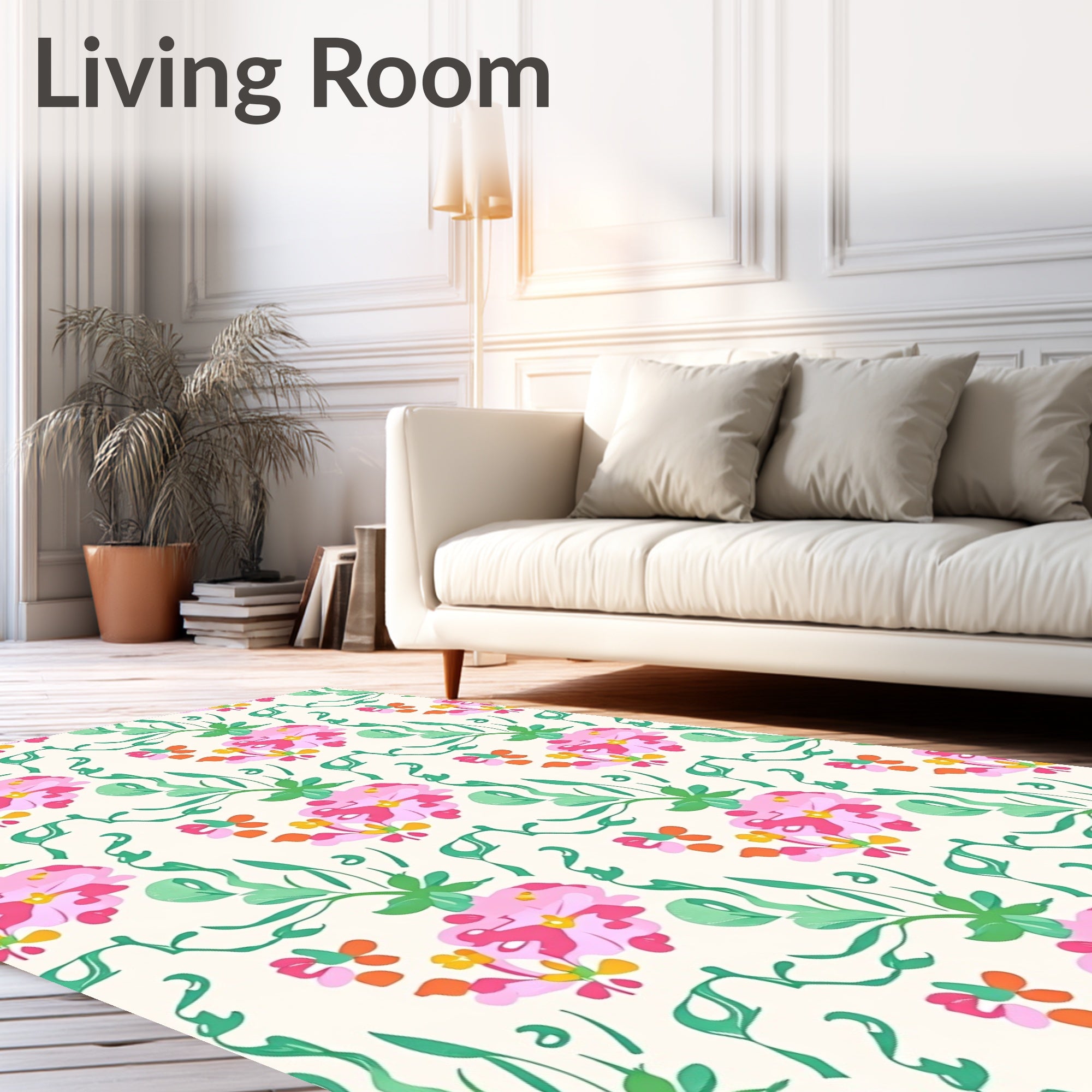 Pink Green Floral Whimsical Pattern Rug
