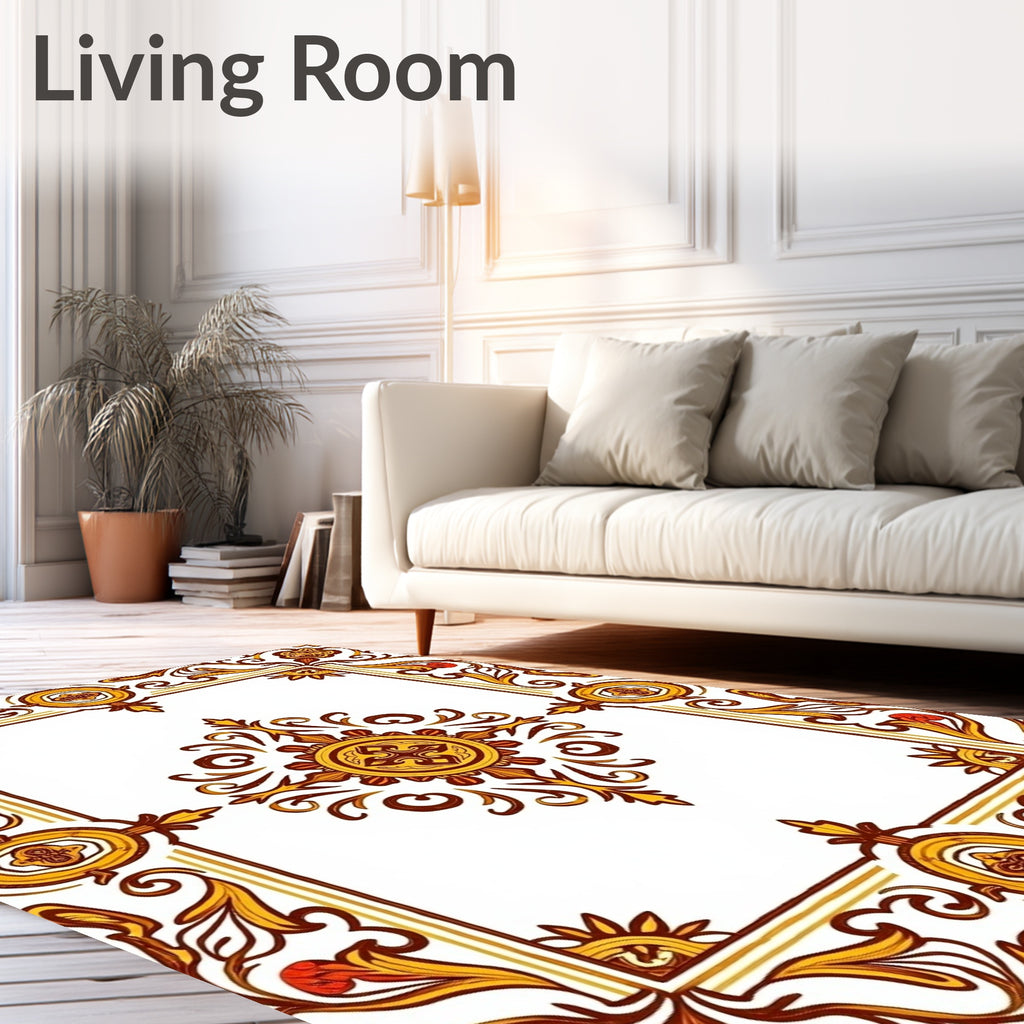 Ornate Floral Scrollwork Tile Design Rug