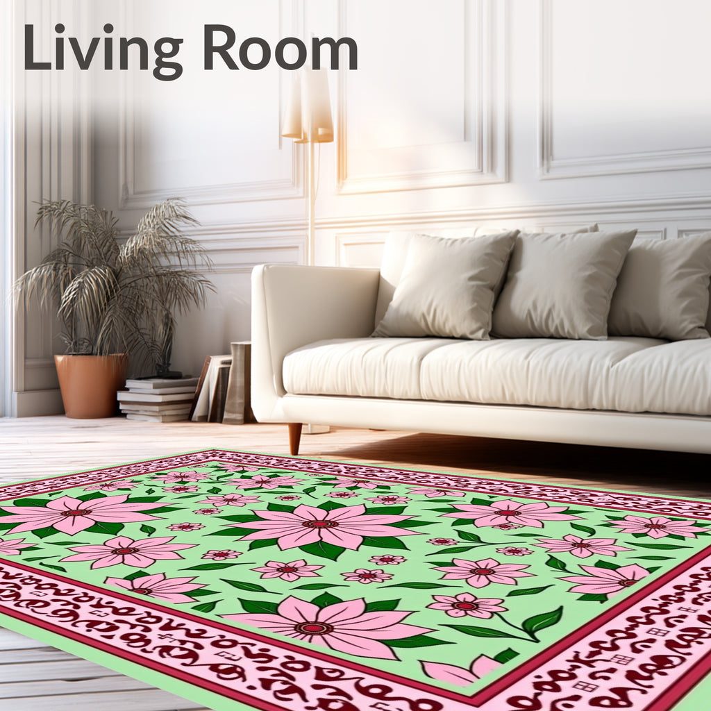 Floral Patterned Deco Border Rug