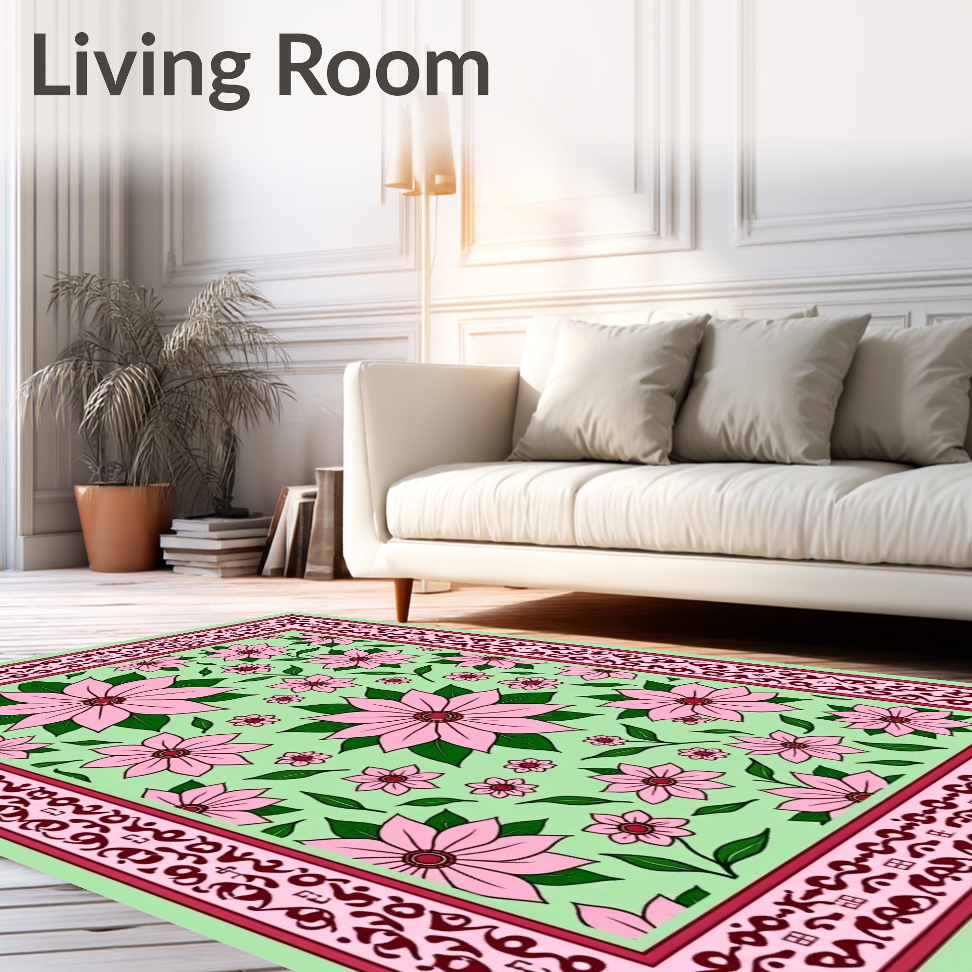 Floral Patterned Deco Border Rug