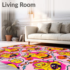 Whimsical Yellow Character And Cat Print Rug