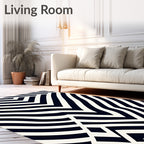 Modern Black White Geometric Stripes Rug
