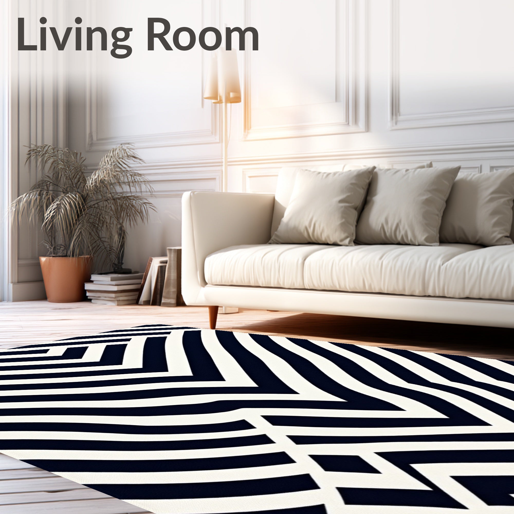 Modern Black White Geometric Stripes Rug