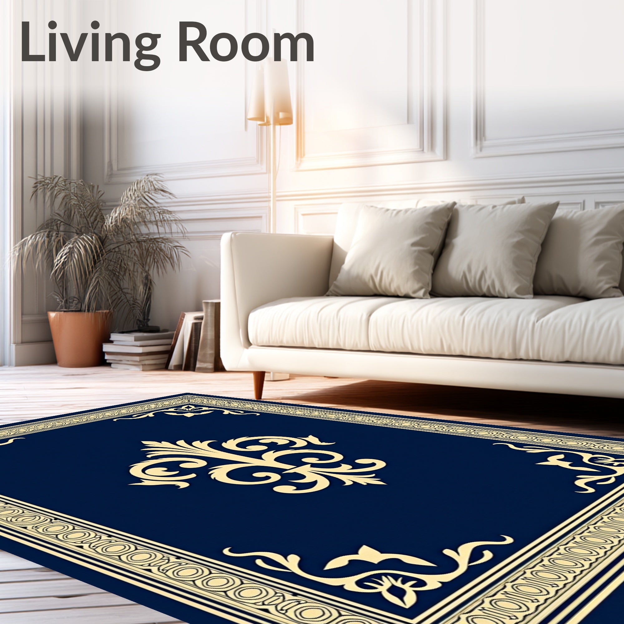Classic Blue and Gold Fleur-de-lis Pattern Rug