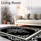 Classic Floral Inlay Black and Ivory Rug