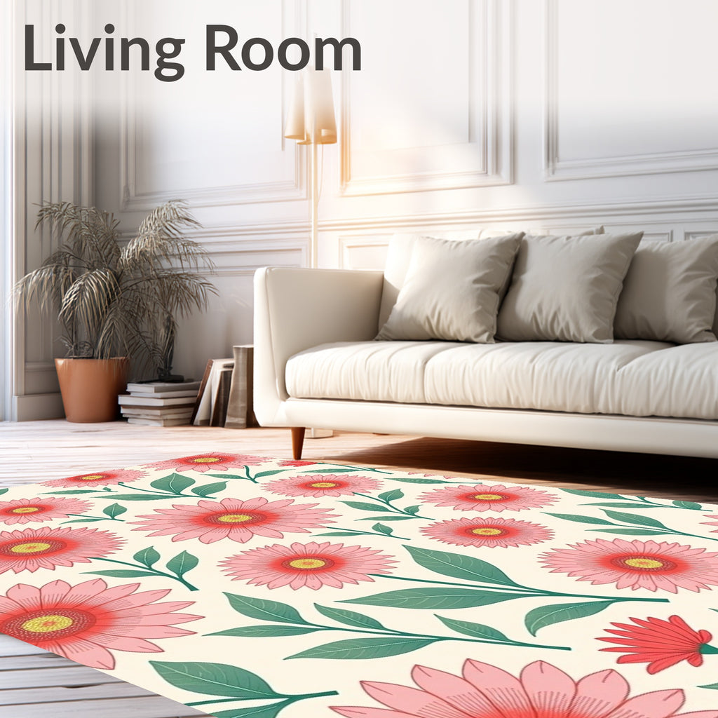 Pink Daisy Floral Pattern Rug