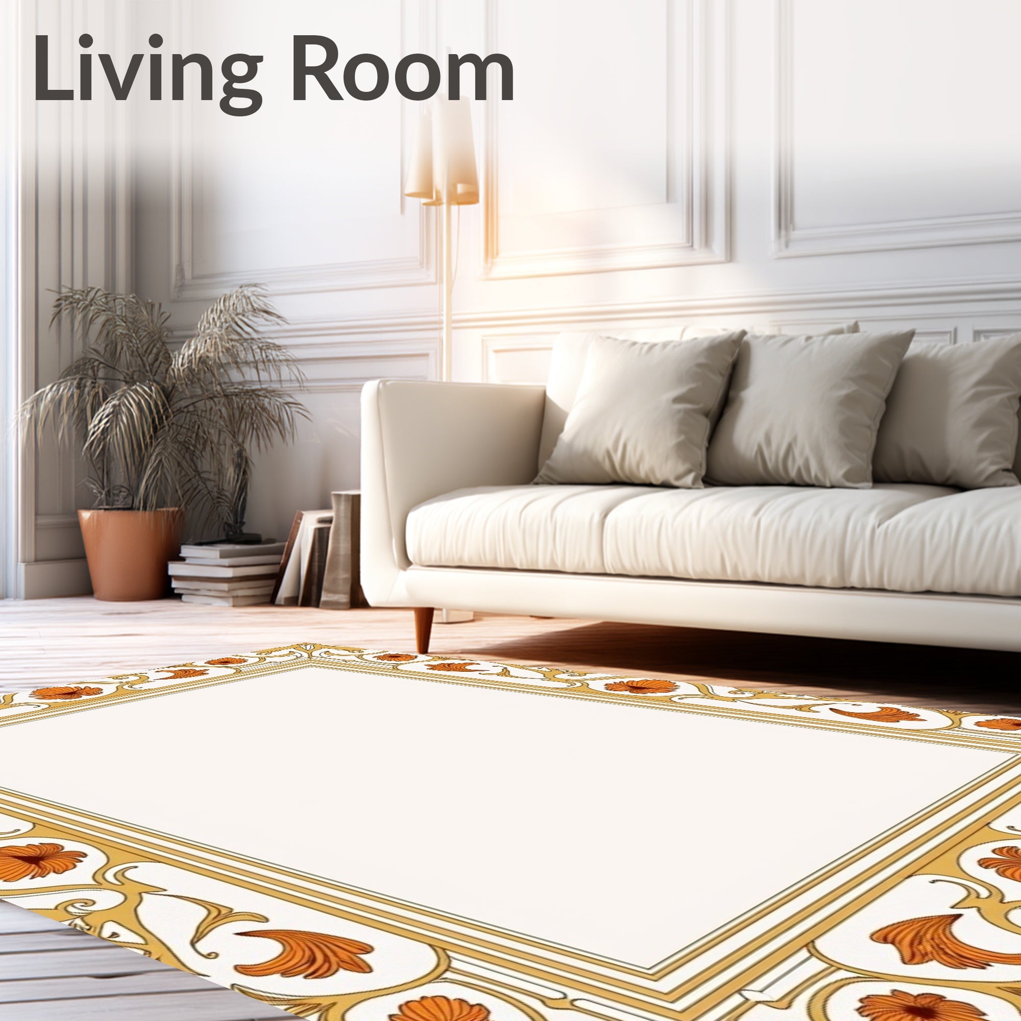 Golden Floral Ornate Border Design Rug