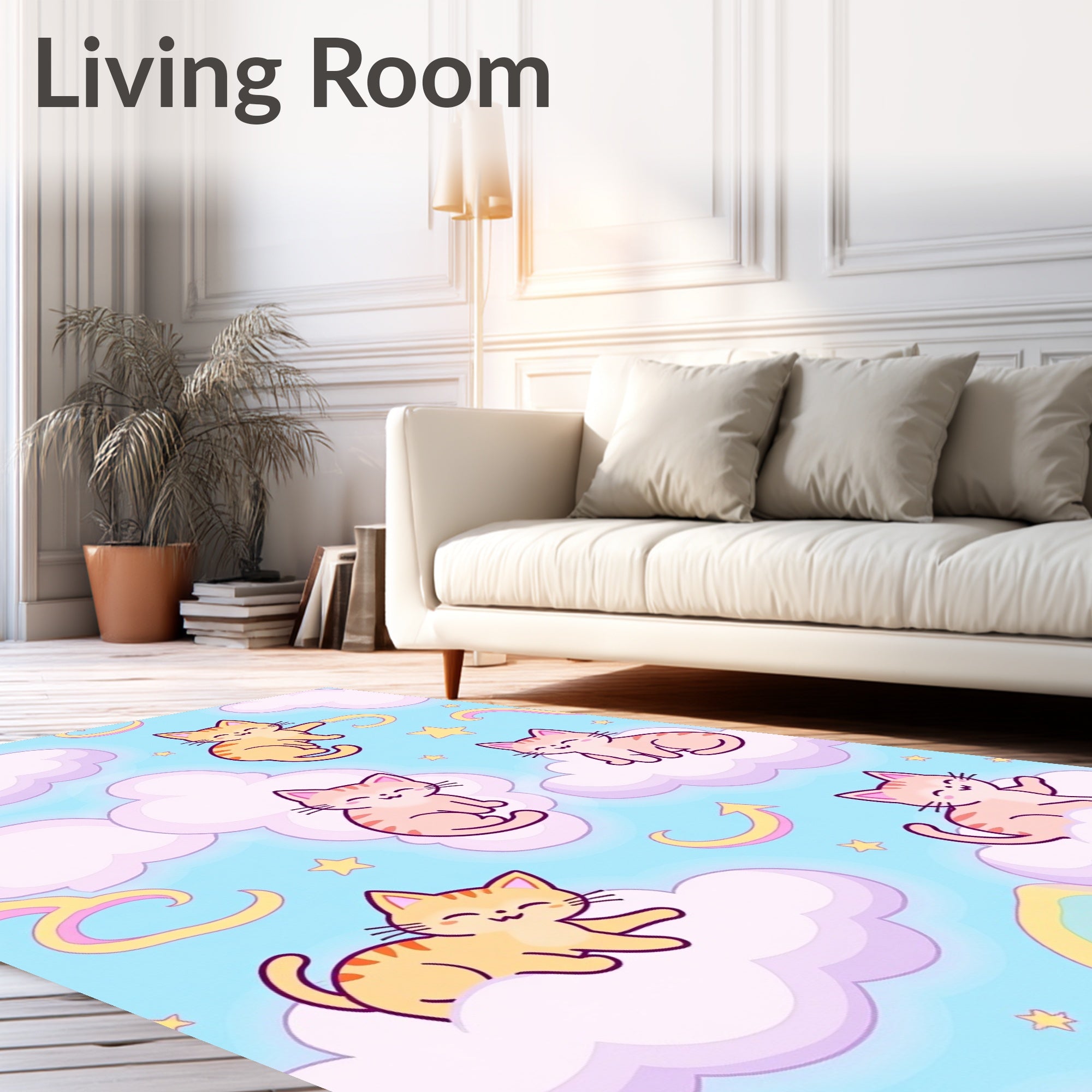 Cute Cats 2 Clouds Rainbow Pattern Rug