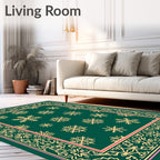 Golden Snowflakes Decorative Emerald Border Rug