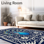 Majestic Blue Peacock Art Nouveau Rug