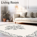 Elegant Black White Floral Scroll Rug