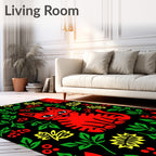 Playful Red Cat Floral Pattern Rug