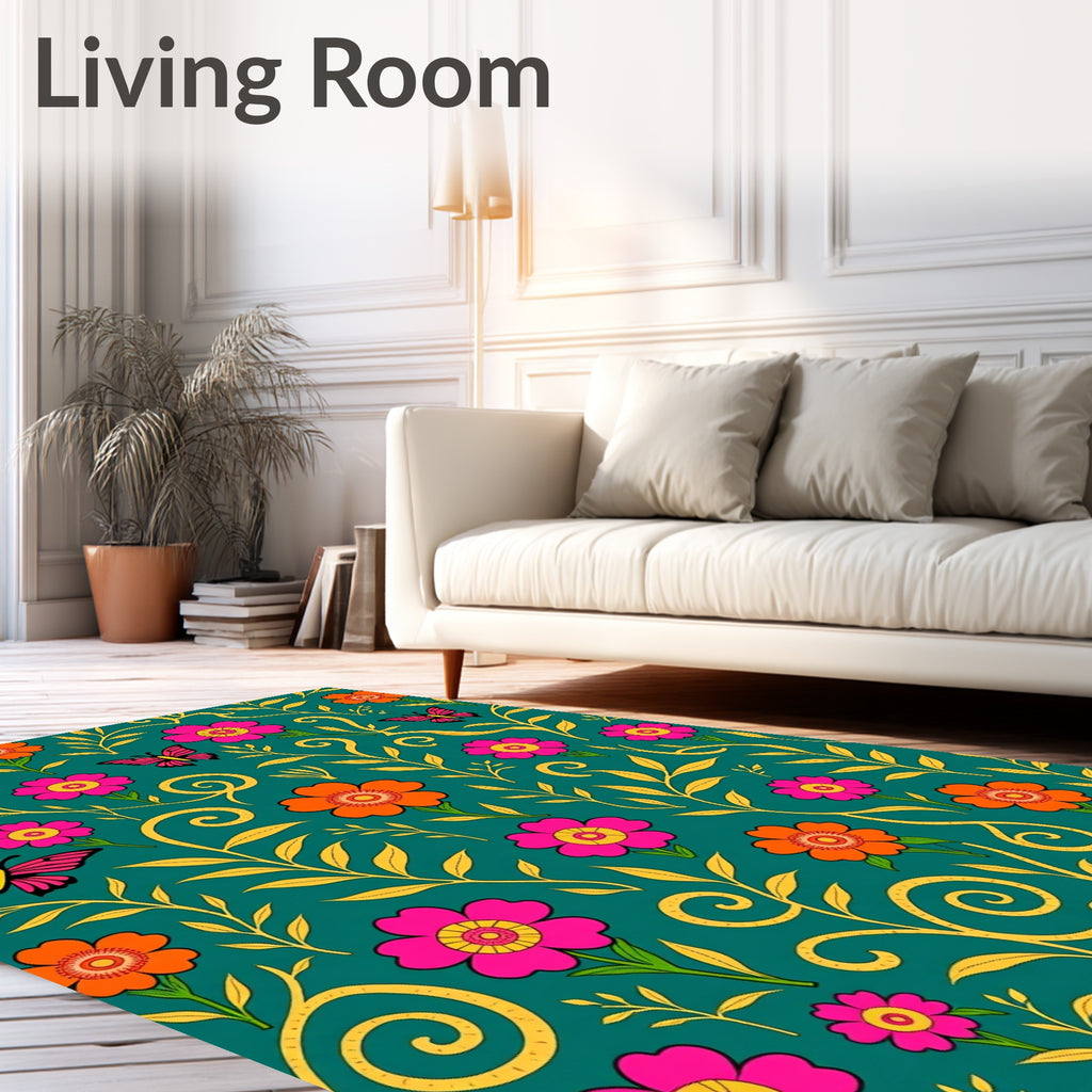Vibrant Floral Butterfly Delight Rug