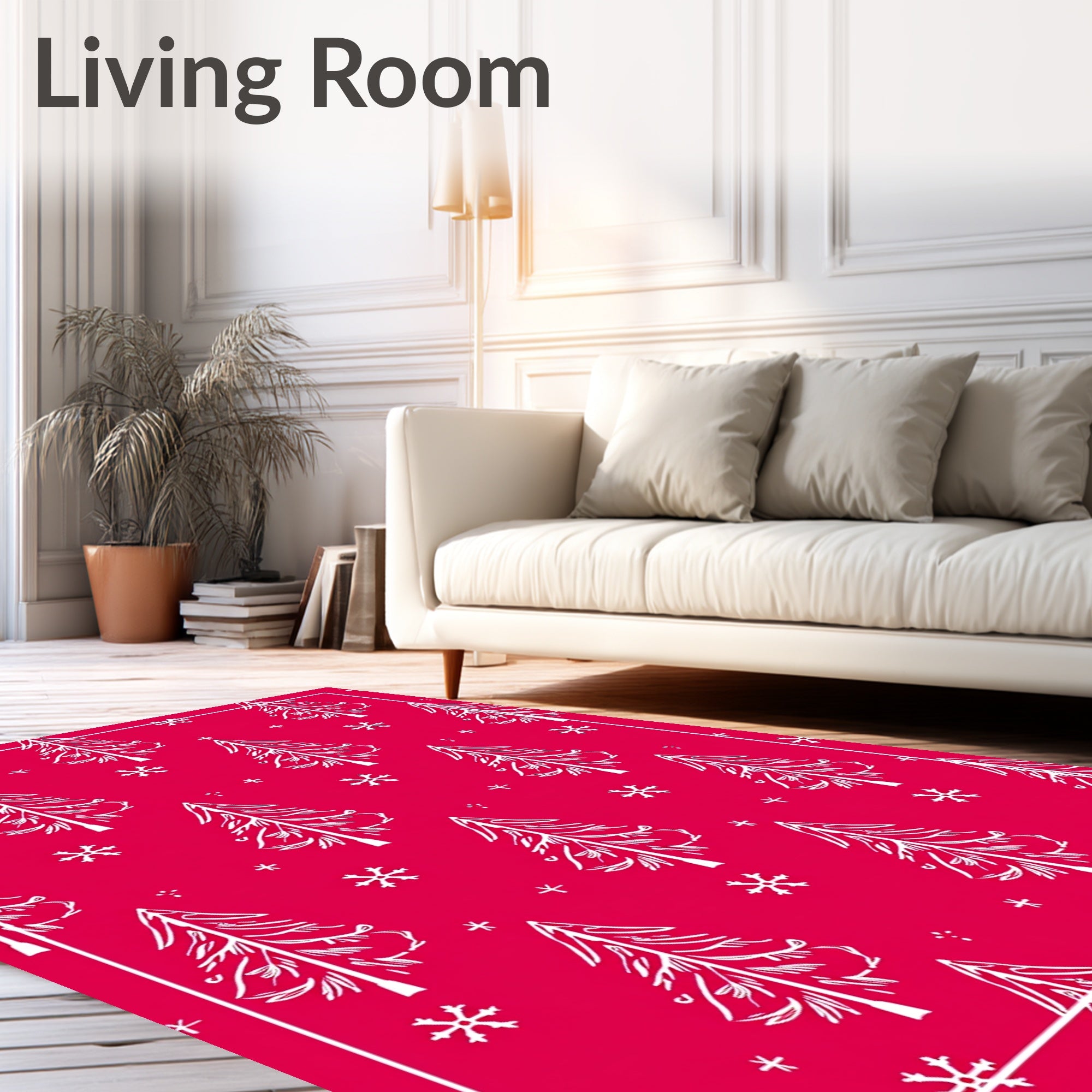 Red White Festive Christmas Trees Rug