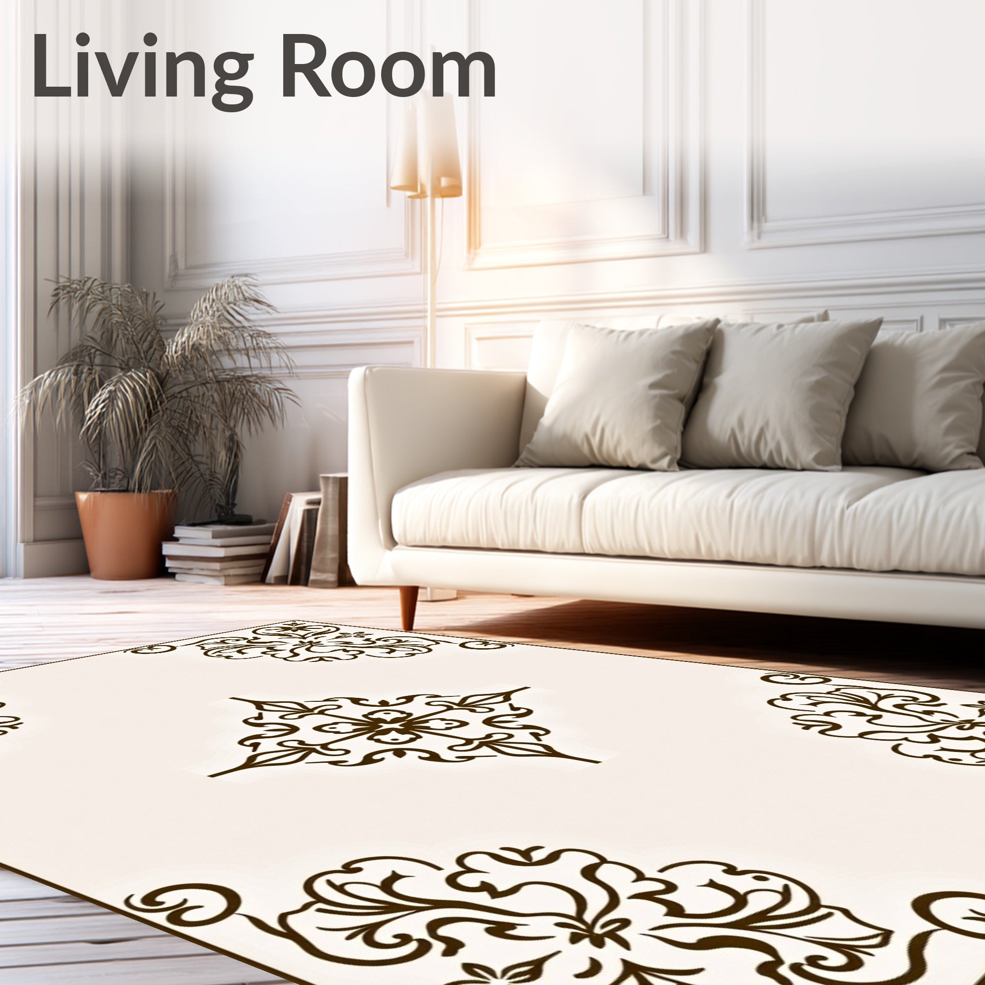 Elegant Floral Scrollwork Border Rug