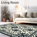 Ornate Black Floral Symmetry Rug