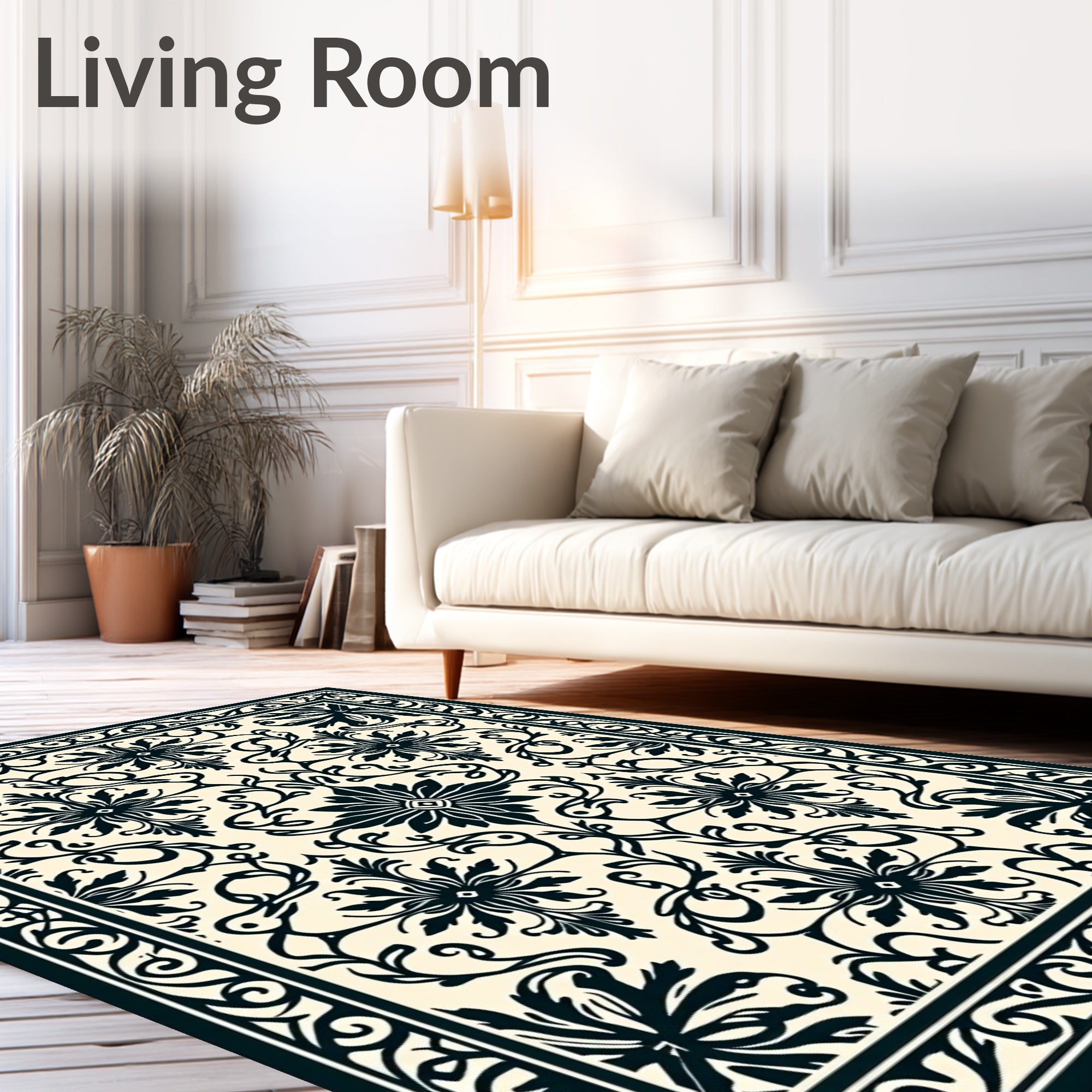 Ornate Black Floral Symmetry Rug