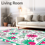 Whimsical Cat Skull Floral Pattern Rug