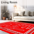 Abstract Red White Geometric Design Rug