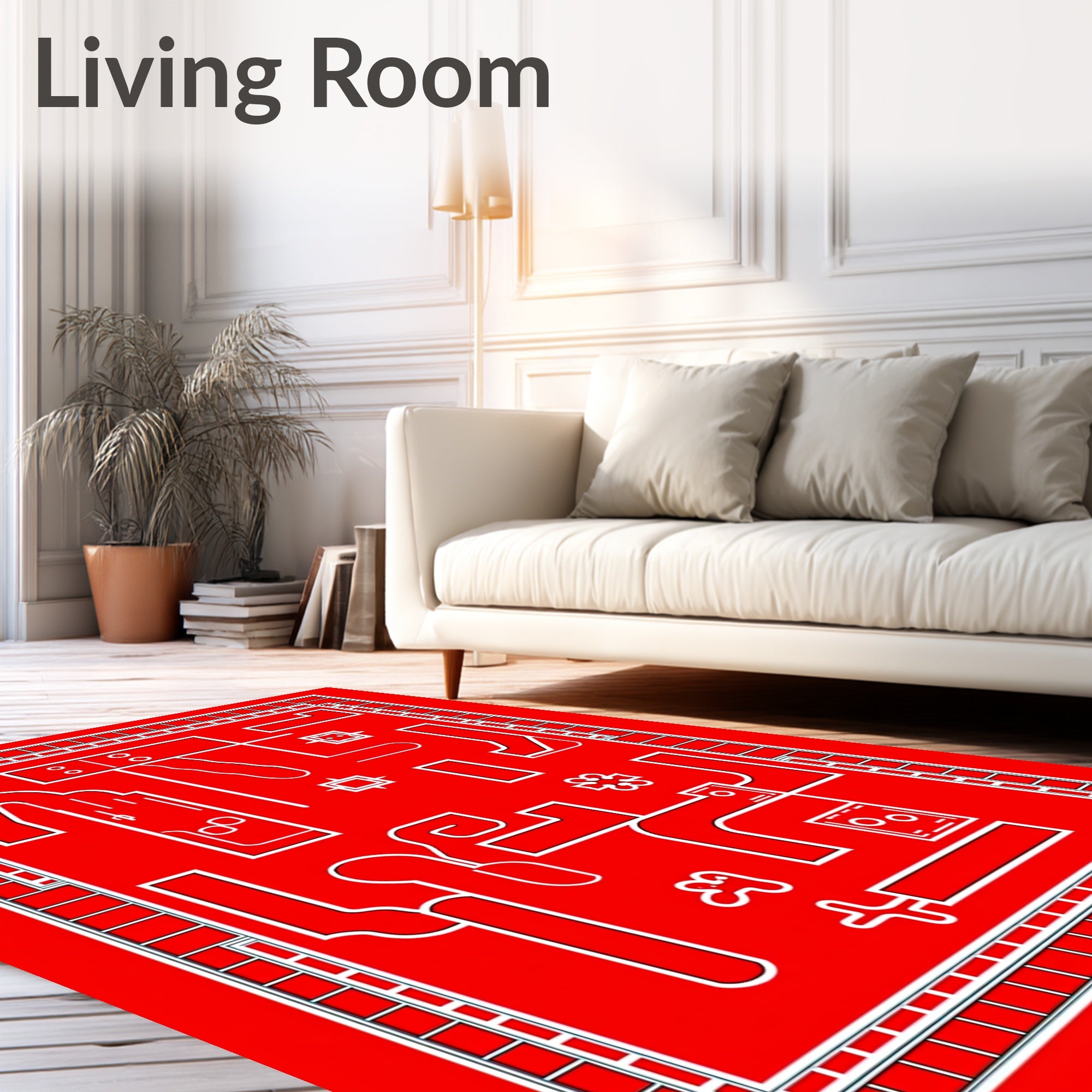 Abstract Red White Geometric Design Rug
