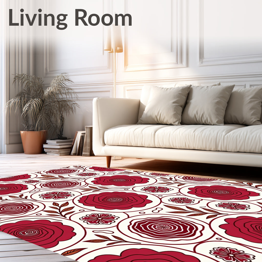 Bold Red Floral Circle Pattern Rug