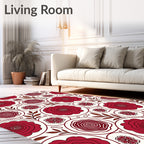 Bold Red Floral Circle Pattern Rug