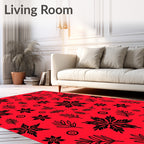 Bold Floral Leaf Pattern Red Rug