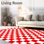Bold Red White Checkerboard Grid Rug
