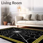 Black White Yellow Spiderweb Pattern Rug