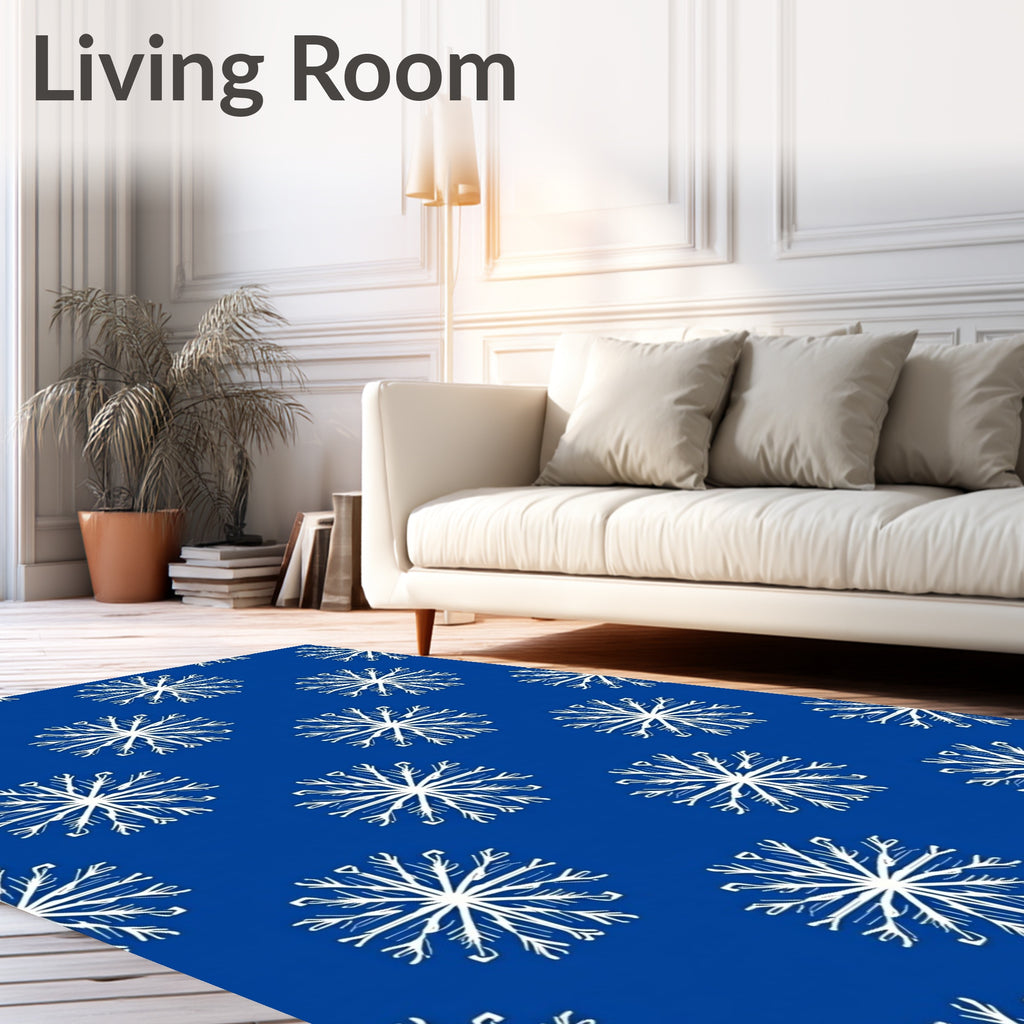 Blue White Snowflake Pattern Rug