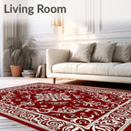 Ornate Red Cream Scroll Pattern Rug
