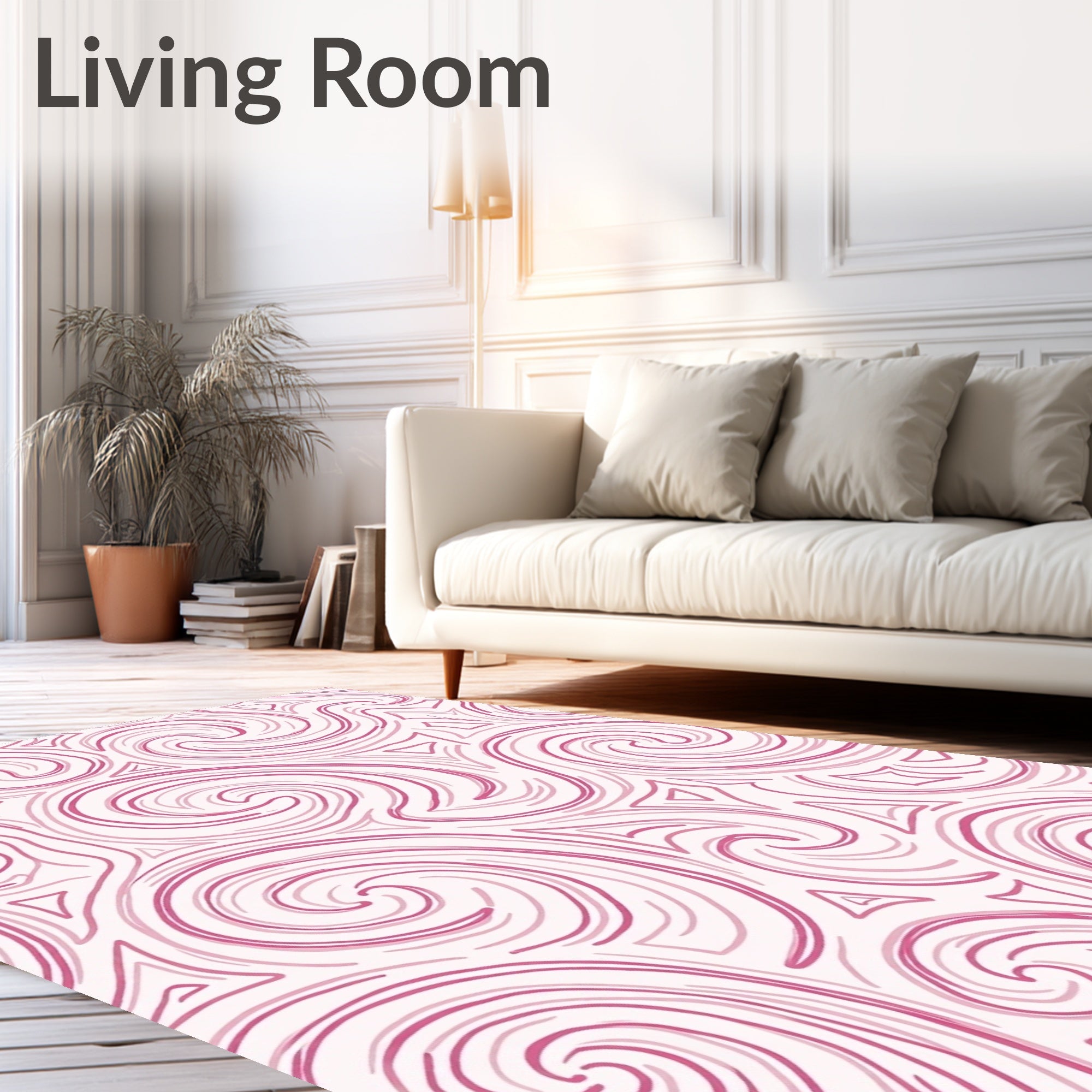 Abstract Pink Swirls Geometric Pattern Rug