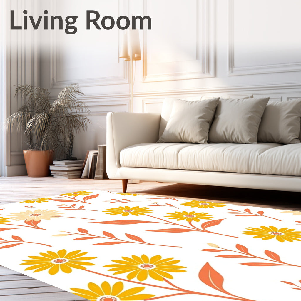 Daisy Floral Pattern with Orange Stems Rug