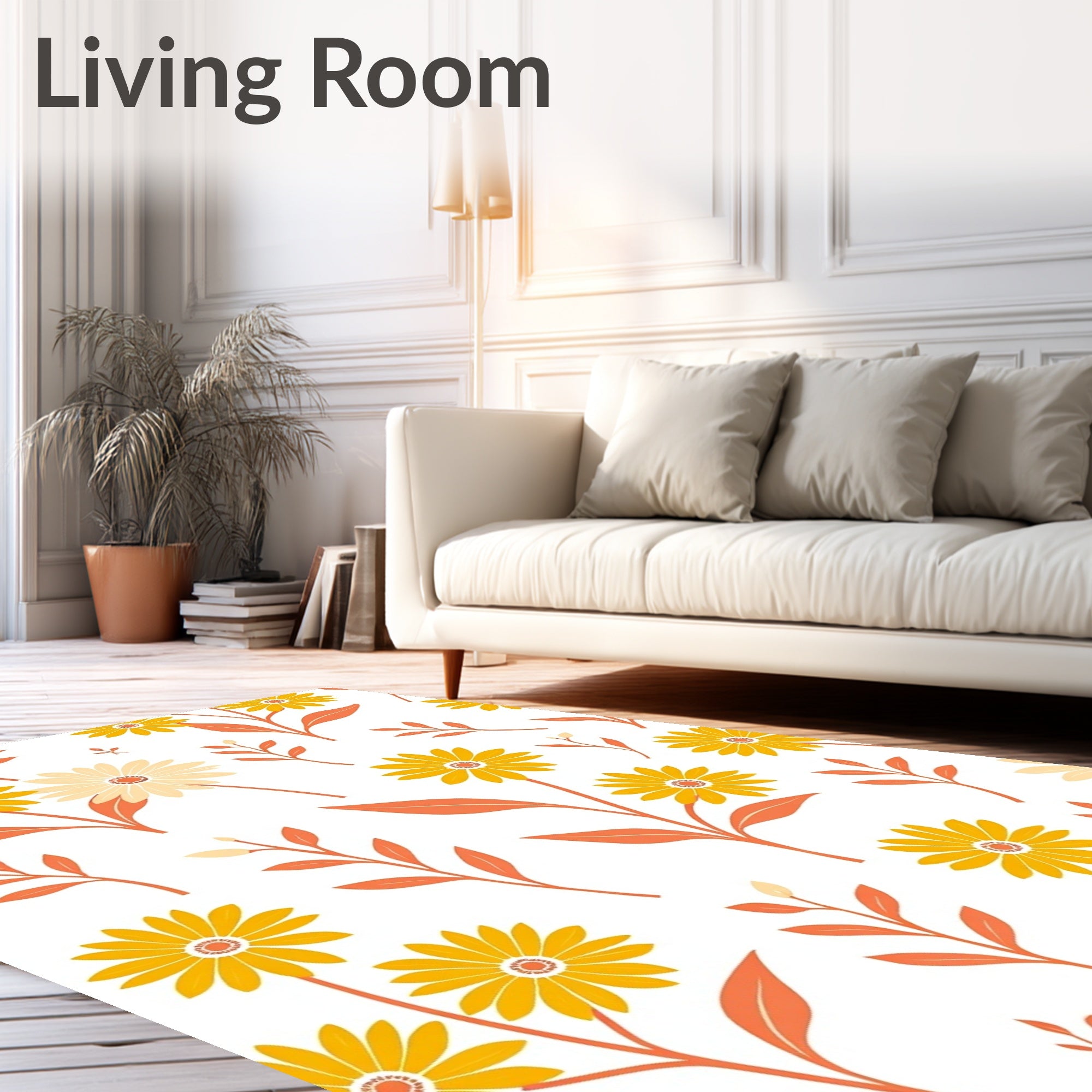 Daisy Floral Pattern with Orange Stems Rug