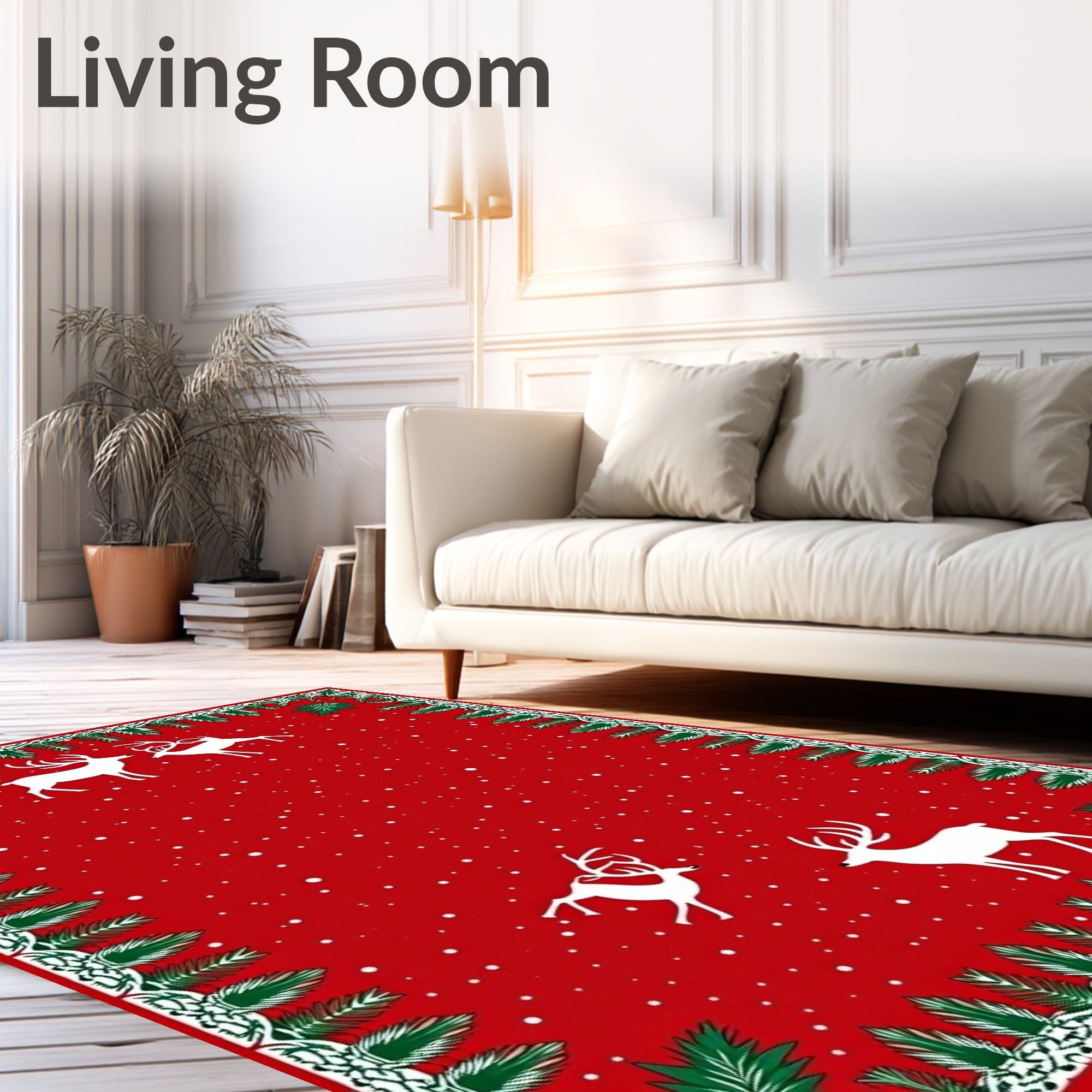 Festive Red Deer Snowflake Pattern Rug