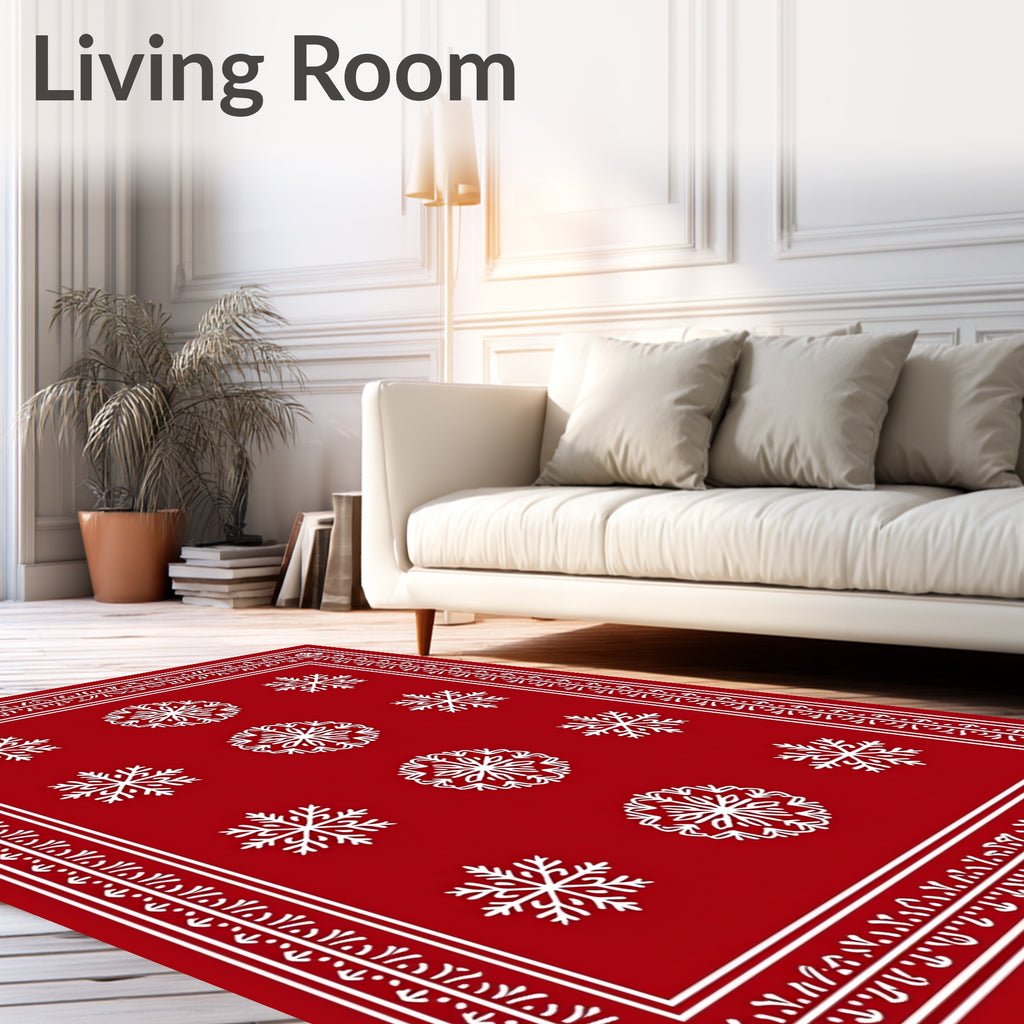 Red Snowflake Patterned Festive Rug