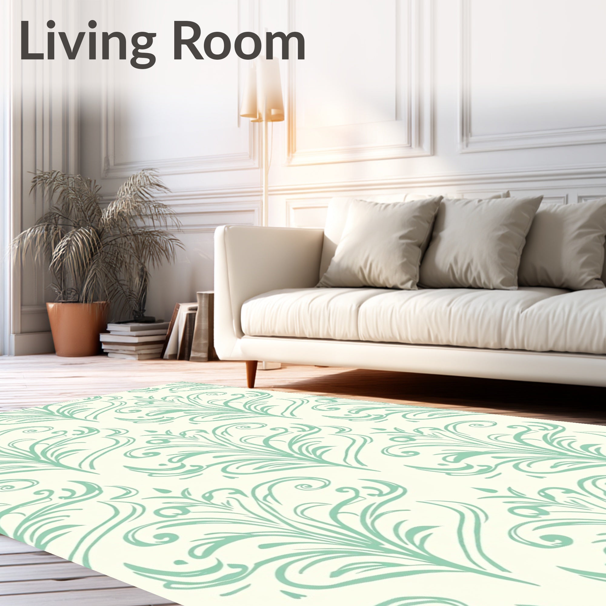 Mint Green Watercolor Damask Pattern Rug