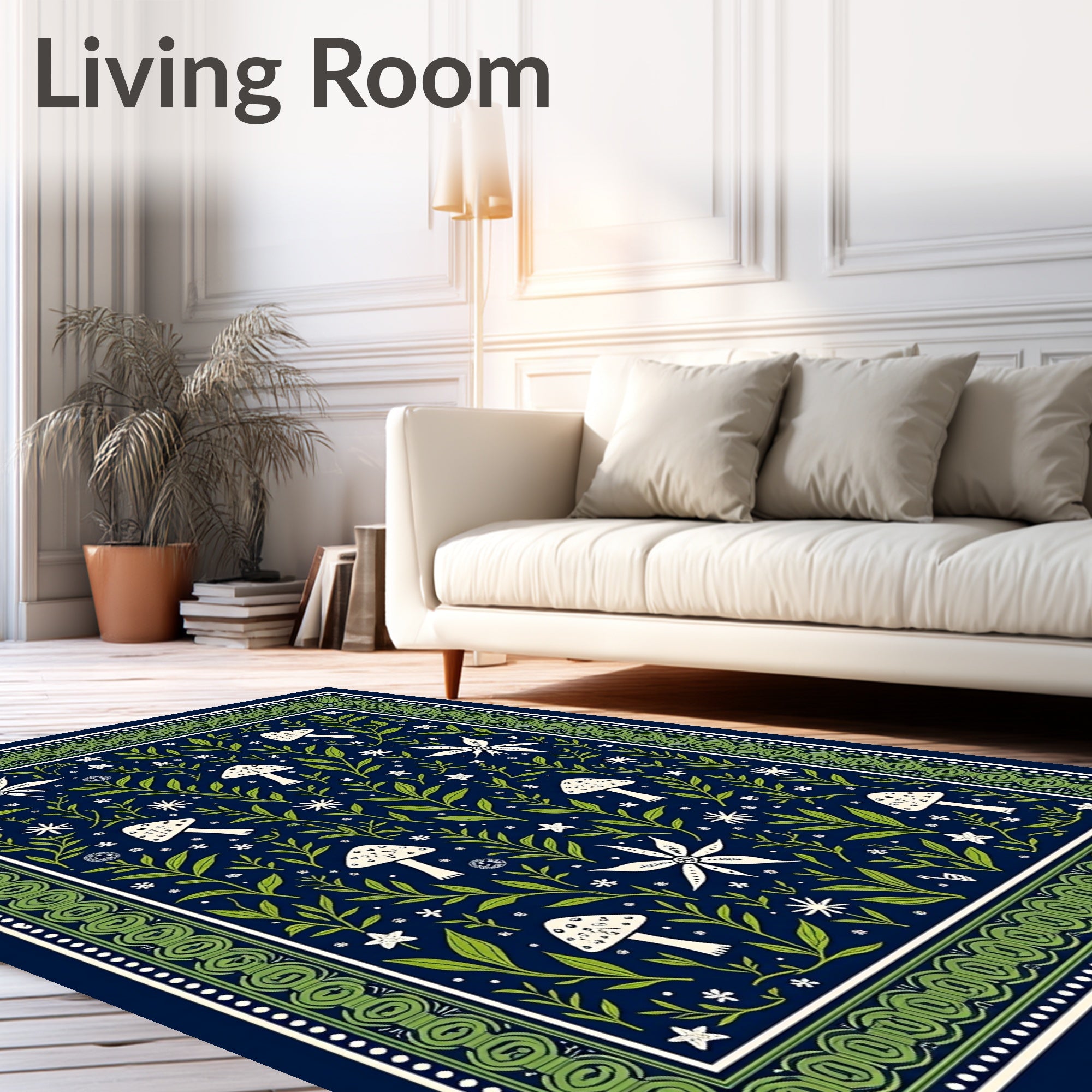 Whimsical Mushroom Floral Garden Motif Rug