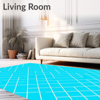 Bright Blue White Linear Pattern Rug