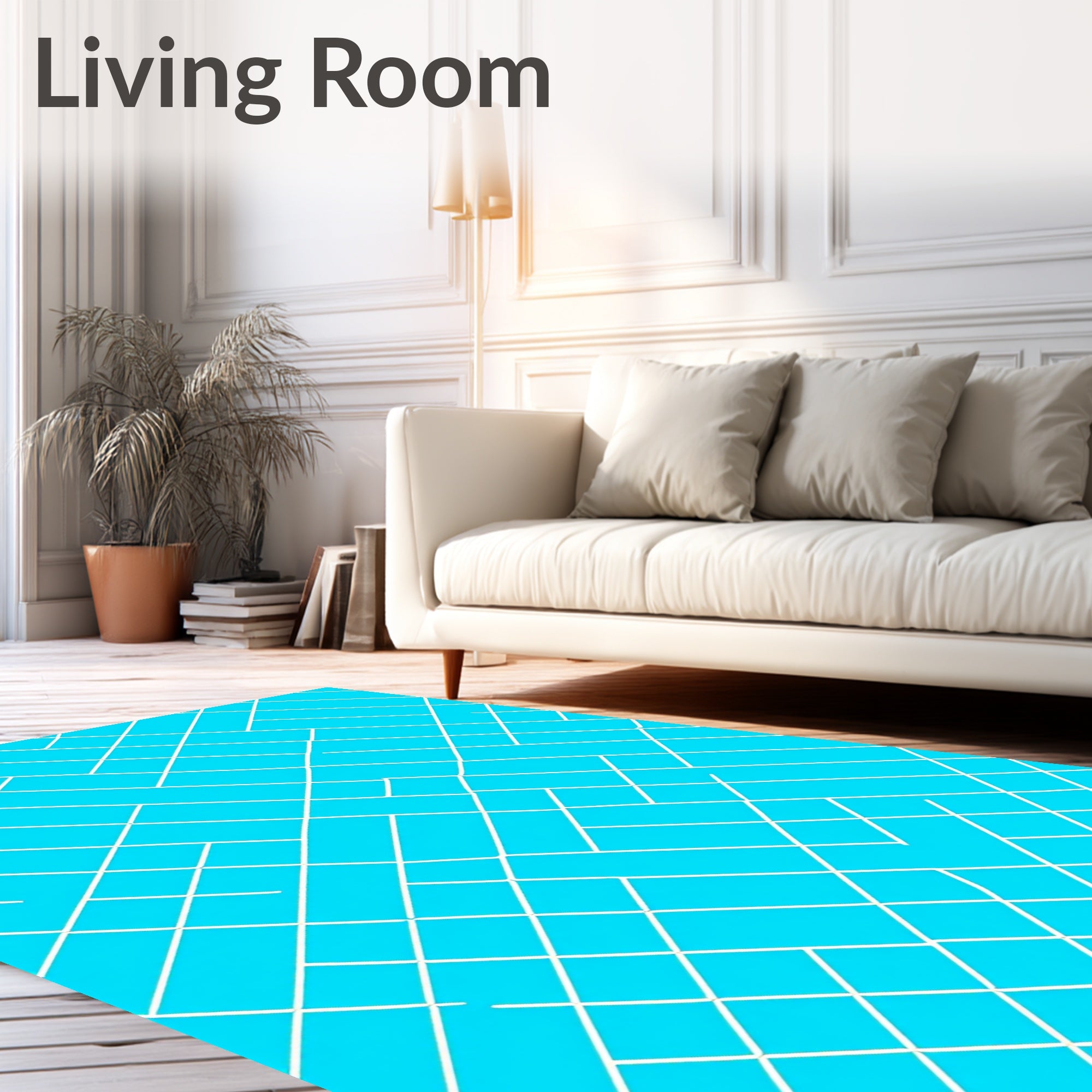 Bright Blue White Linear Pattern Rug