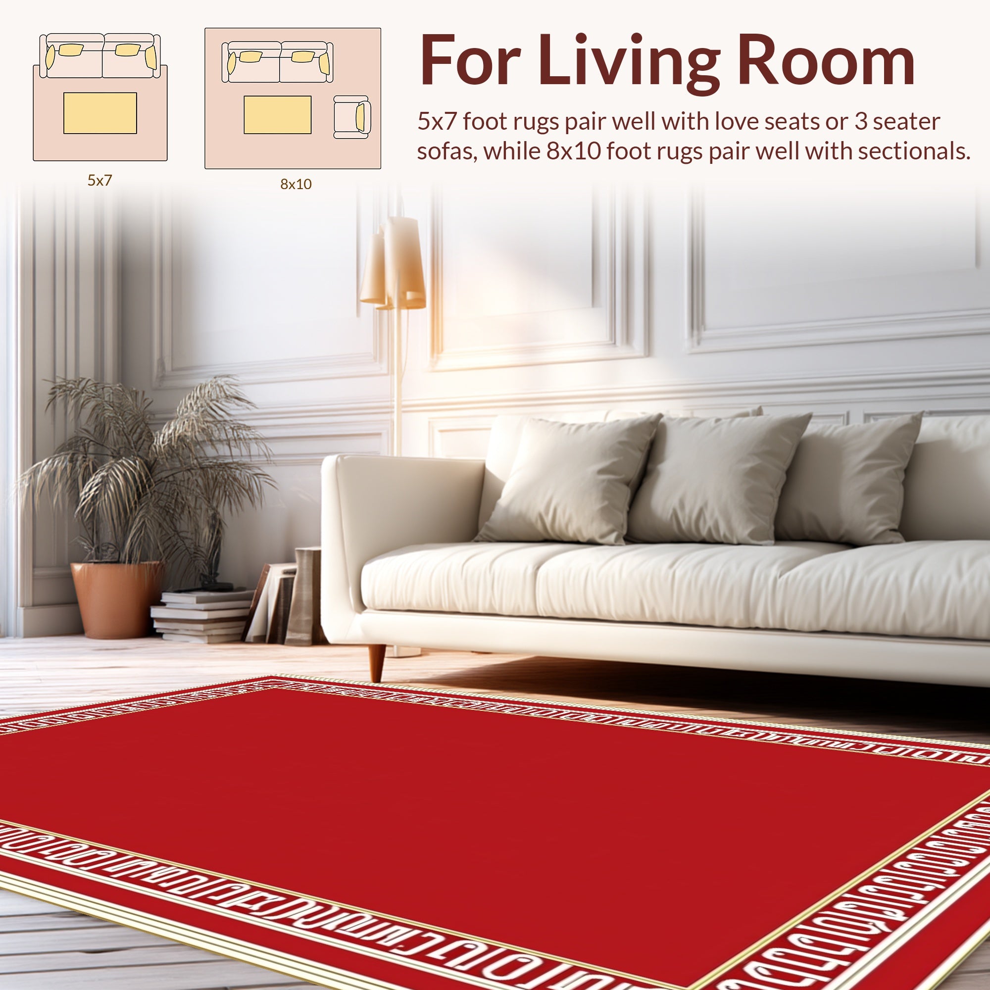 Bold Geometric Red Gold Border Rug