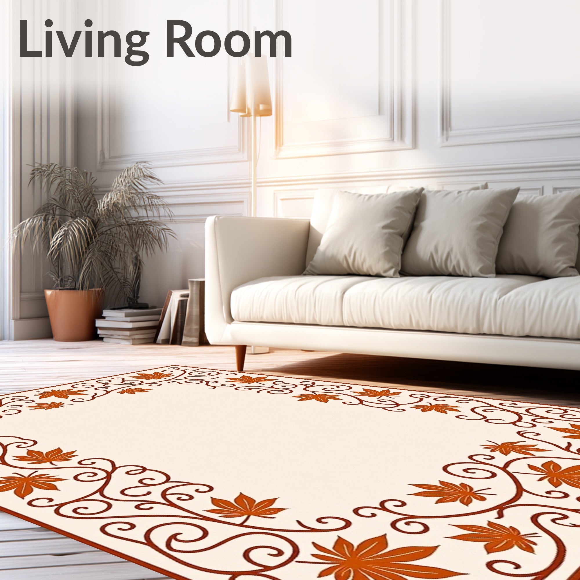 Autumn Leaf Scrollwork Pattern Rug