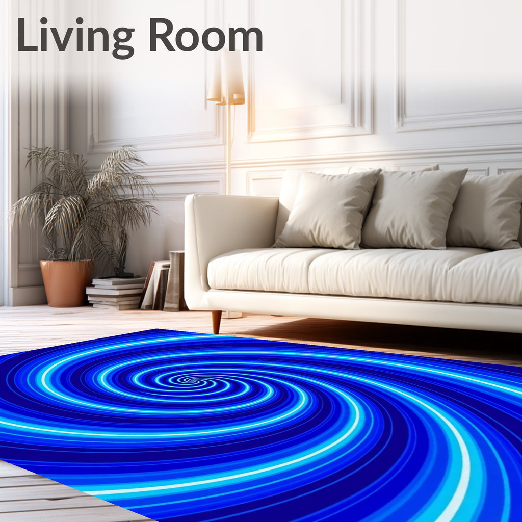 Deep Blue Swirling Spiral Pattern Rug