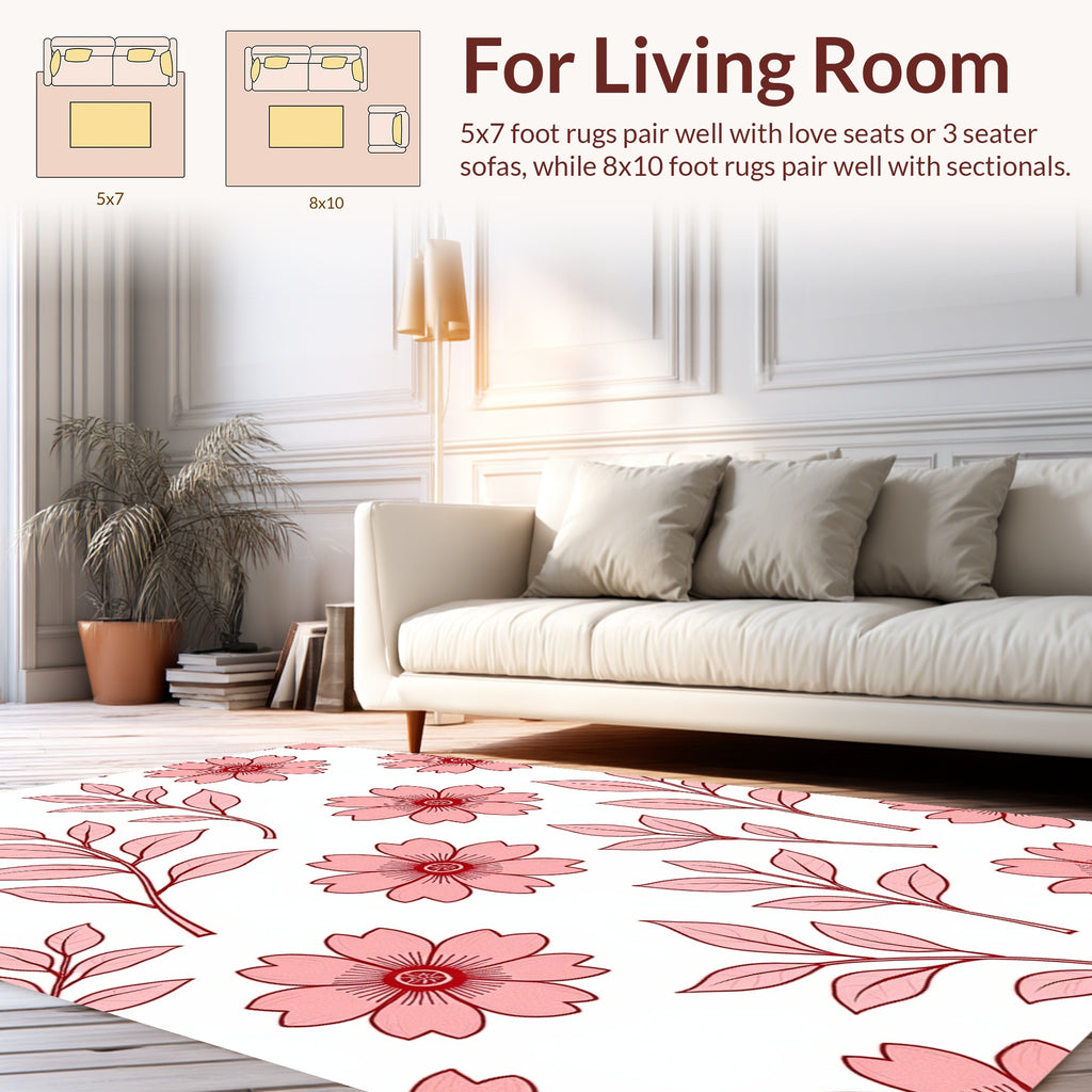 Pink Floral Branches Pattern Rug