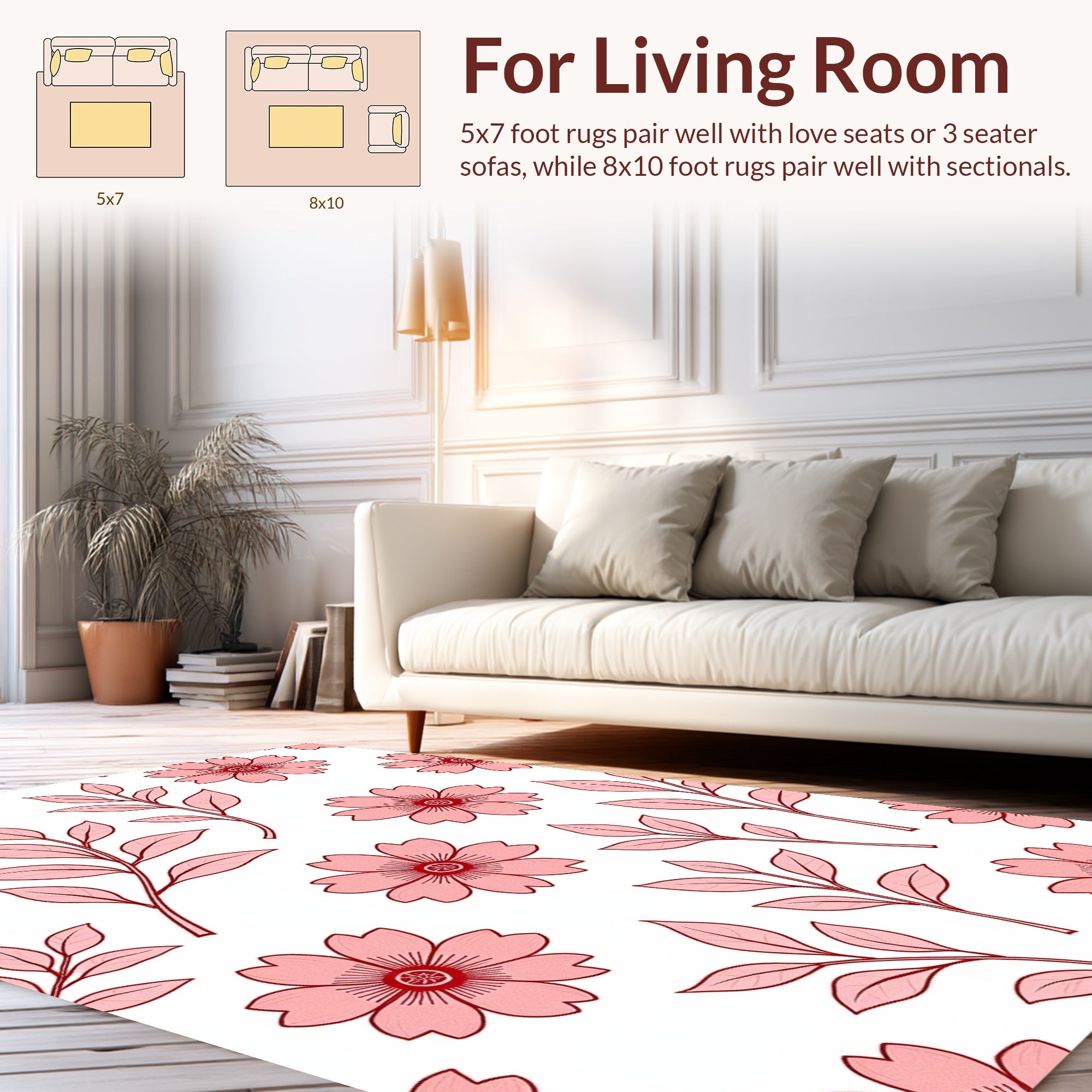 Pink Floral Branches Pattern Rug