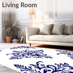 Elegant Blue Floral Damask Style Rug
