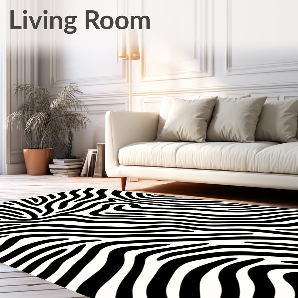 Bold Black White Zebra Stripe Pattern Rug