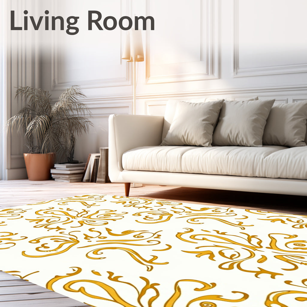 Golden Swirl Floral Baroque Pattern Rug