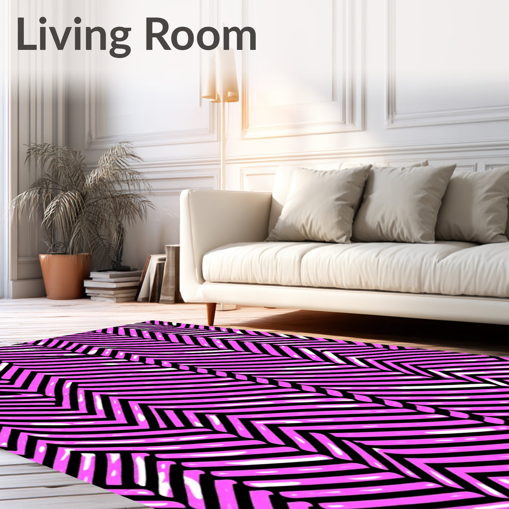 Pink Black Wavy Stripe Design Rug